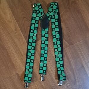 Green Checkered Clover Suspenders